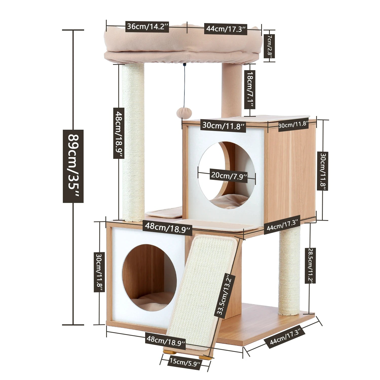 Luxury Cat Tower with Double Condos and Spacious Perch - Fully Wrapped Scratching Sisal Post